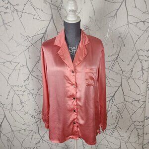 NK Imode Coral Pink 100% Silk Button Front Night Shirt